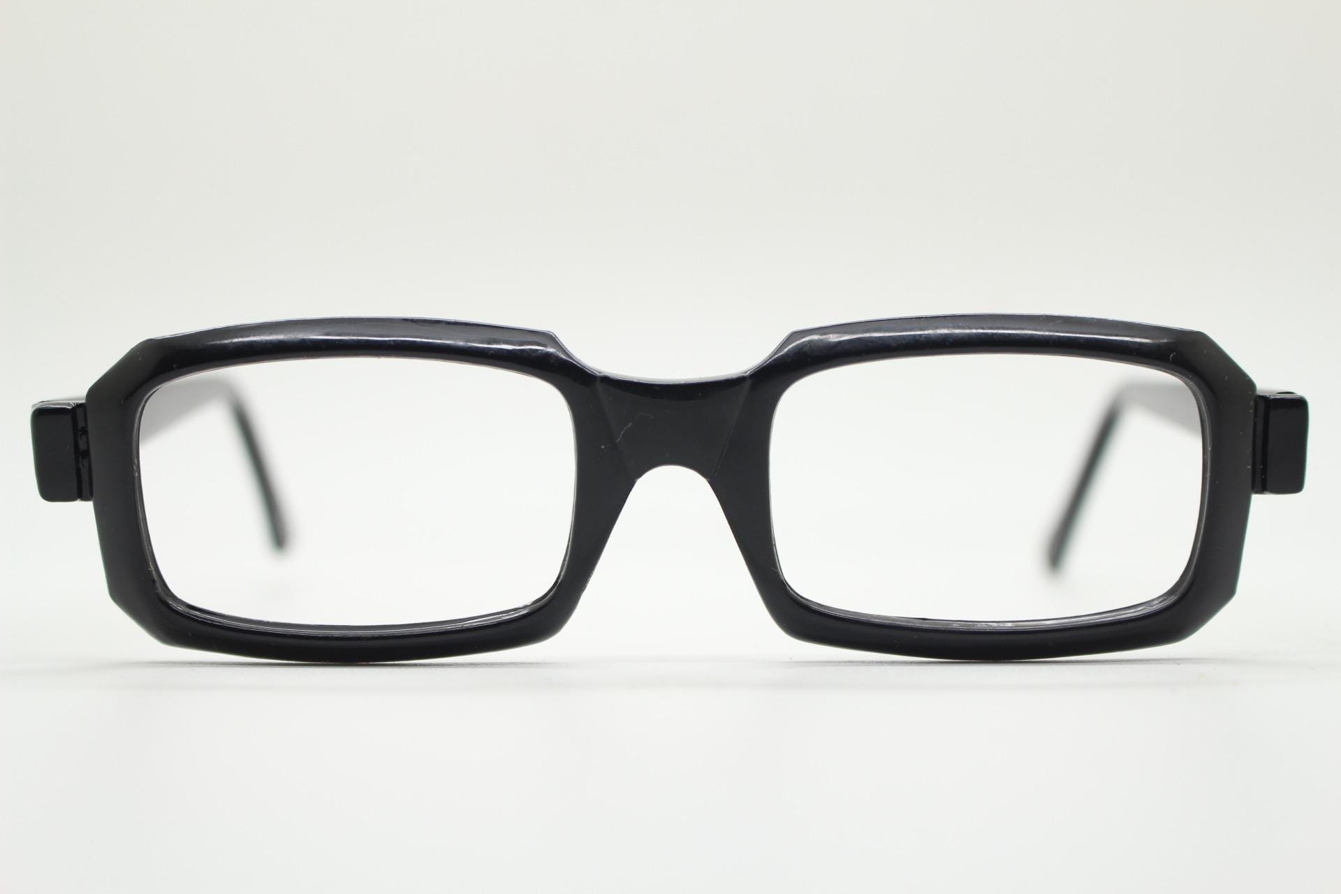 Shallow Rectangular Spectacles 90s Vintage Black Rectangular Eye Glasses. Thick Framed Low Profile ...
