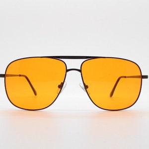 Y2K vintage square aviator sunglasses. Brown chrome metal frame 70s design aviators with light tone orange lenses. 2000s. Unused NOS