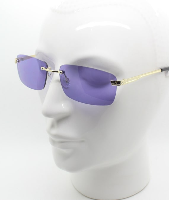 Y2K Vintage Frameless Purple Sunglasses. Rectangular Lenses 