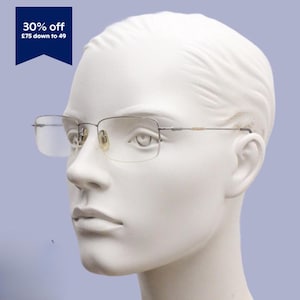 Jaegar vintage rectangular eye glasses. Extremely minimal grey half frame in titanium. Optical spectacles. Prescription spectacles. RX