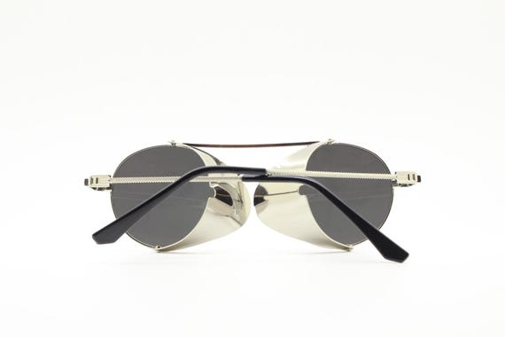 90s Vintage Round Goggle Sunglasses. All Metal Silver Chrome 