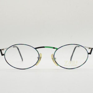 Taxi 90s vintage oval eye glasses. Unique abstract optical frame with extraordinary multi colour print. Casanova. Prescription glasses, RX