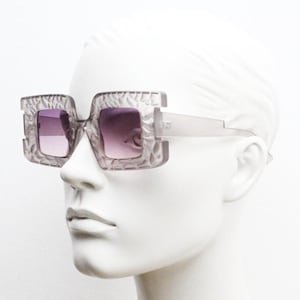 Vintage oversized square sunglasses. Women&#39;s radical fashion poseur shades with abstract patterned transparent frame with pink lenses. BNWT