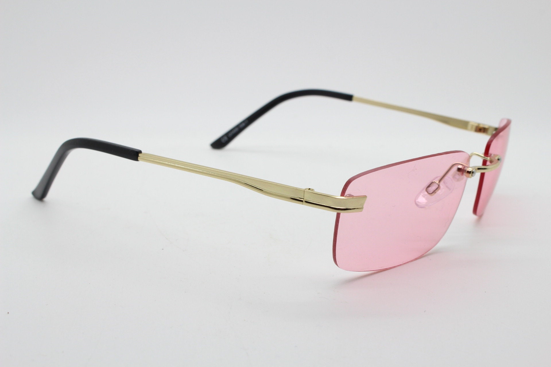 Y2K Vintage Frameless Pink Sunglasses. Rectangular Lenses  display picture 1