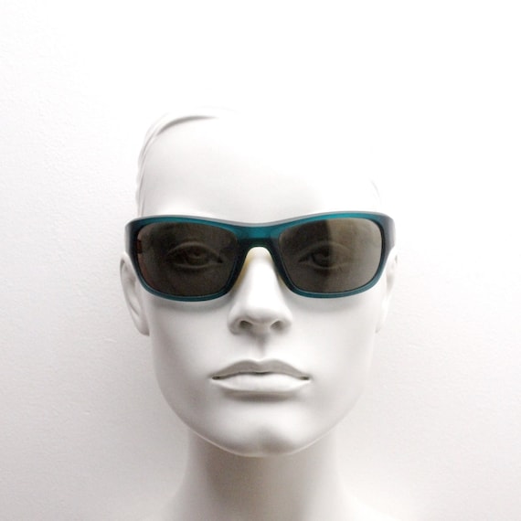 Y2K vintage visor sports shield sunglasses. Green… - image 2