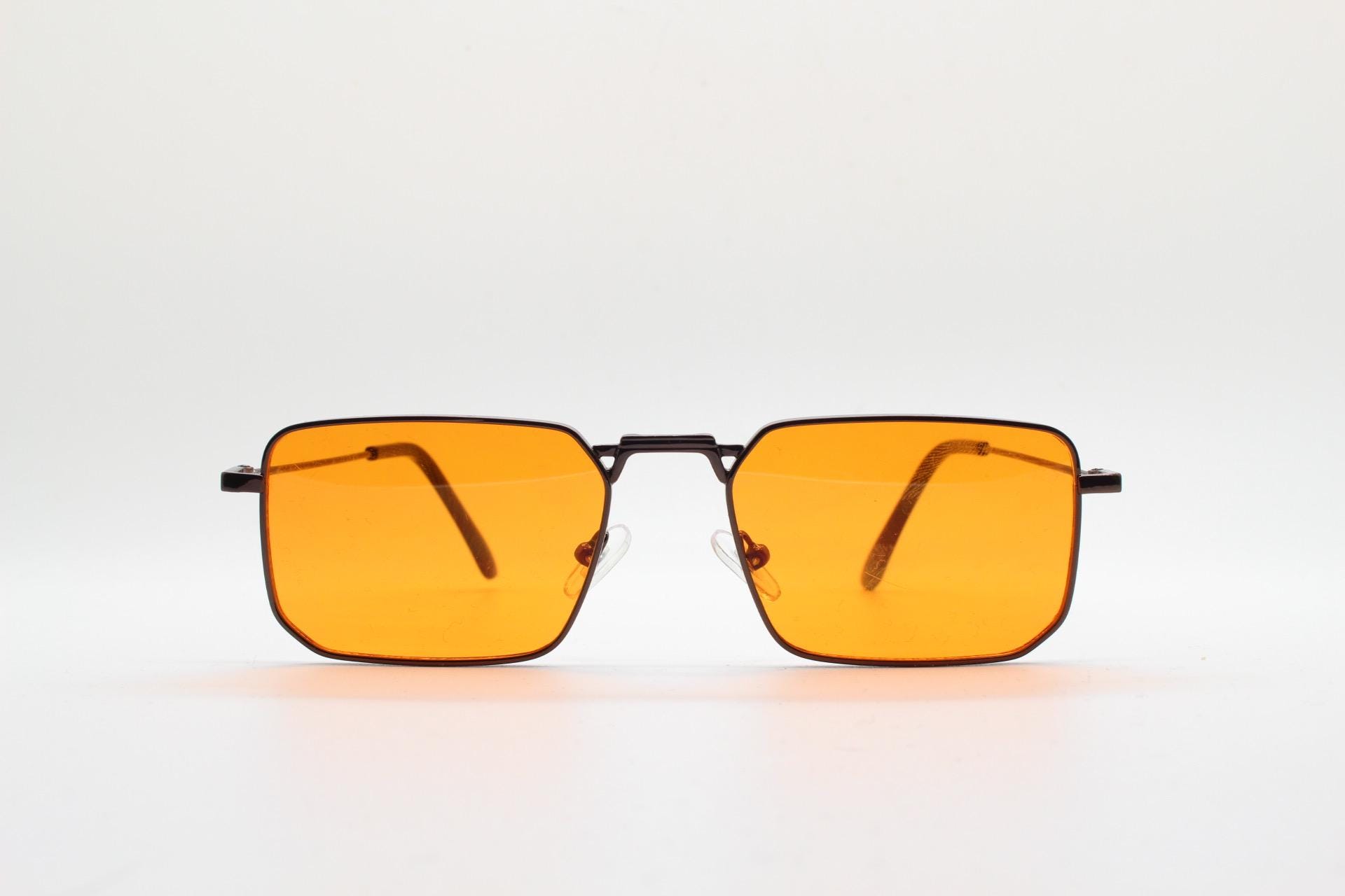 Vintage Square Sunglasses Orange Textured Frame Green Lens Mod Retro Style Green Oversized Acetate Square Tinted Sunglasses with Orange  main image 3