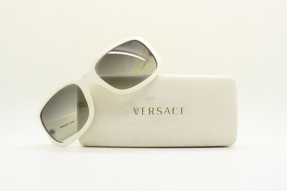 Versace Y2k Vintage Wrap Around Bug Eye Sunglasses. Curving White