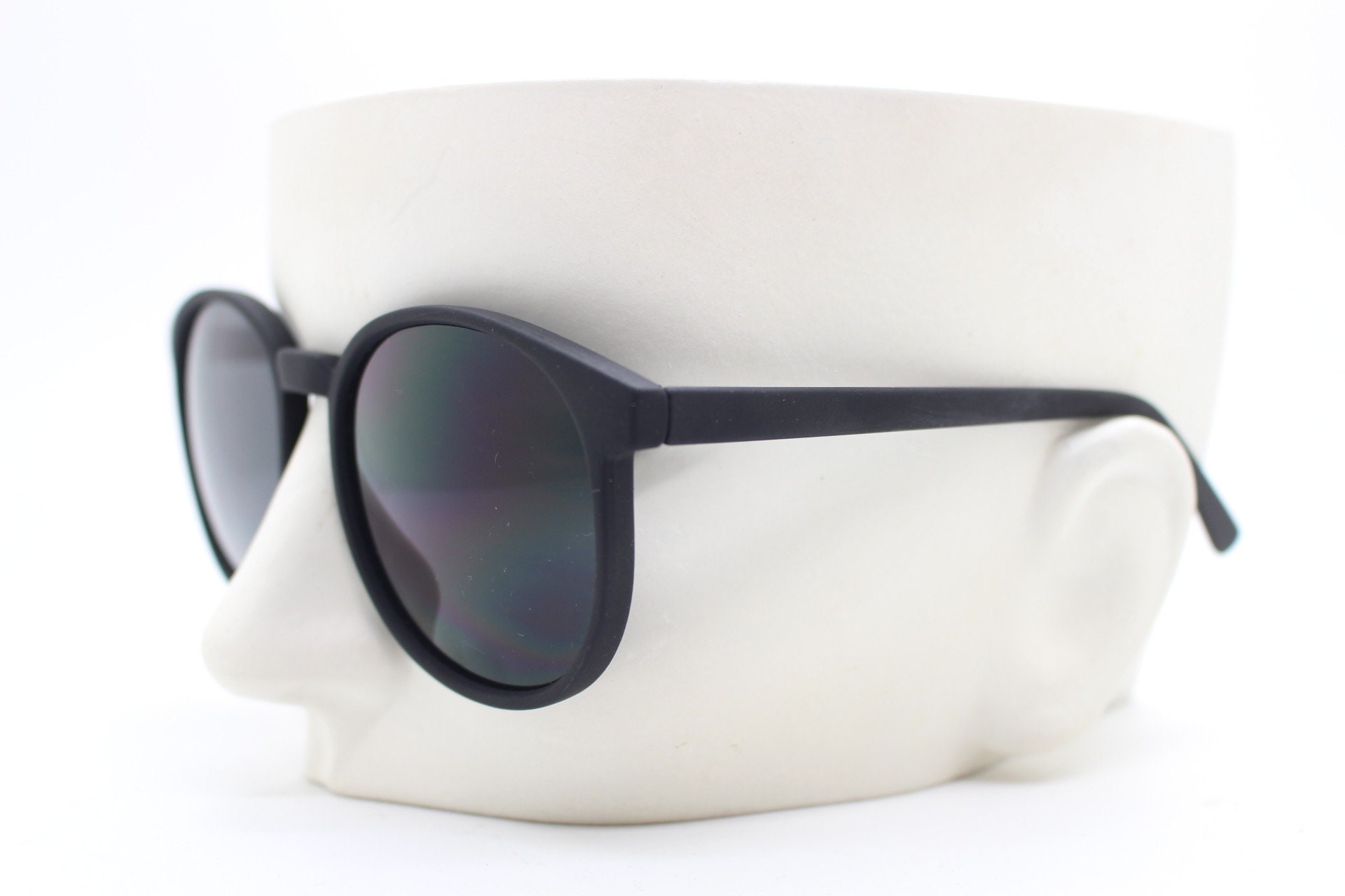 80s Vintage Round Sunglasses. Slightly Oversized Slim Black - Etsy UK