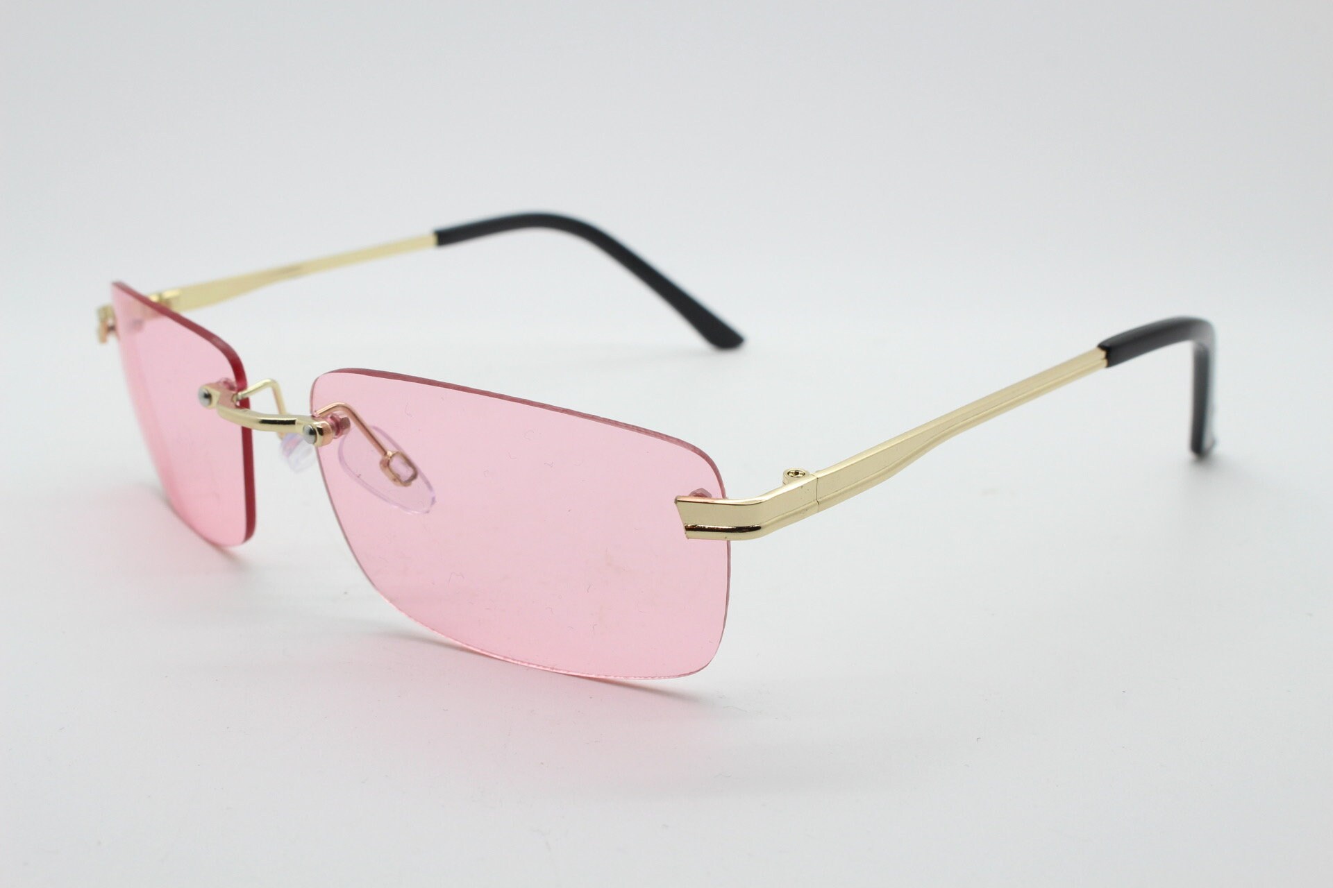 Y2K Vintage Frameless Pink Sunglasses. Rectangular Lenses  display picture 1