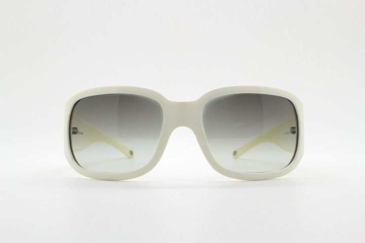 Versace Y2k Vintage Wrap Around Bug Eye Sunglasses. Curving White