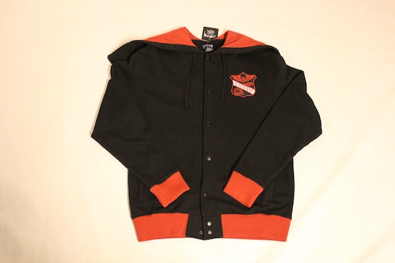 Stussy Vintage Y2K Buttoned Hoody. Black Sweat Varsity Jacket   Etsy