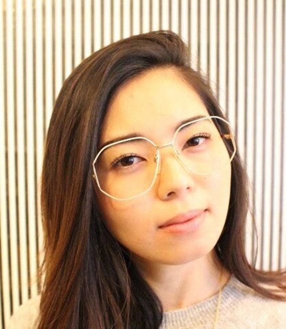 Gafas octogonales vintage de los anos 70 de silueta. Montura optica dorada angular sofisticada para mujer con detalle blanco. Anteojos recetados. receta Etsy Espana