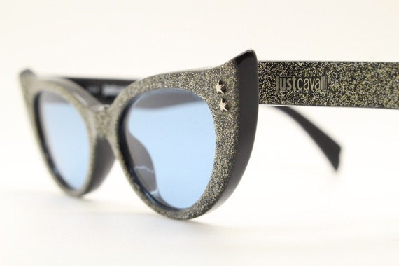 Just Cavalli Vintage Pointed Cat Eye Sunglasses. Intense Silver Glitter 50s Design Bad Girl Acetate Cateye. NOS. Rockabilly Pin Up Etsy