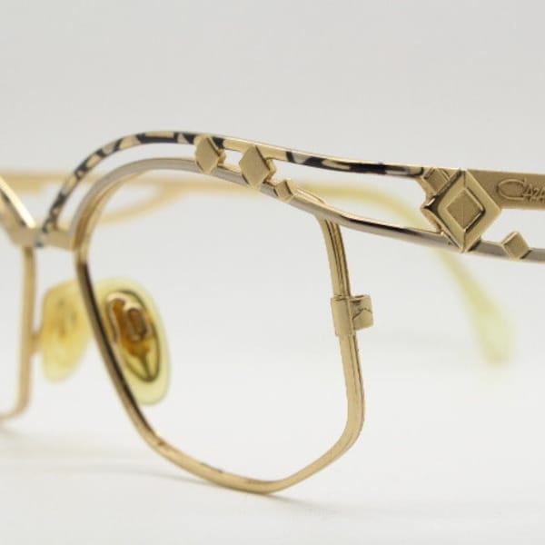 Cazal 80s vintage angular hexagon eye glasses. Extraordinary double brow optical frames with abstract print. Prescription eyeglasses. RX