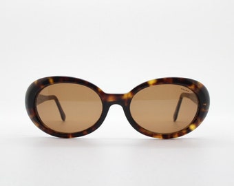 Ralph by Ralph Lauren 90s vintage oval sunglasses made in Italy. Tortoise chunky acetate frame with brown lenses