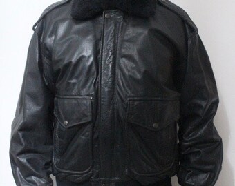 80s Vintage Genuine Leather A2 Flying Jacket. Classic Mens Dark