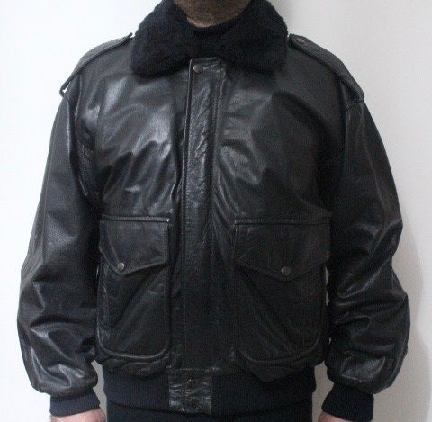 80s Vintage Genuine Leather A2 Flying Jacket. Classic Mens Dark