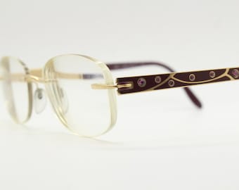 Lunettes de vue rectangulaires sans monture Silhouette fabriquées en Autriche. Monture optique minimale avec émail et strass. Réception d'ordonnance. Strass