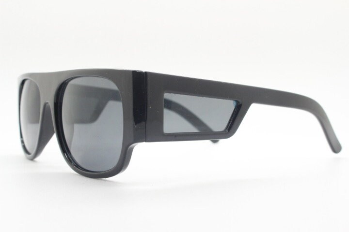 Y2K Vintage Rectangular Side Panel Sunglasses. Black Gloss Frame