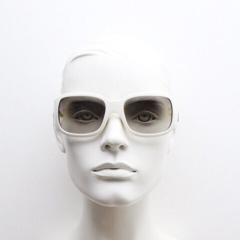 Versace Y2k Vintage Wrap Around Bug Eye Sunglasses. Curving White
