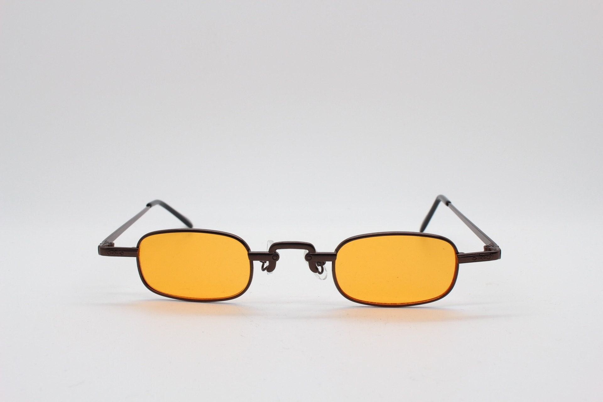 90s Vintage Small Rectangular Sunglasses. Imposing Minimal Bronze