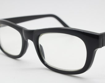 90er vintage schwarze Low-Profile Brille. 60s Design rechteckige Glanzazetatfassung. Korrekte Brille. RX Brille. BNWT NOS