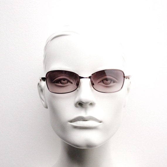 Y2K vintage curved sunglasses. Pink chrome metal … - image 8