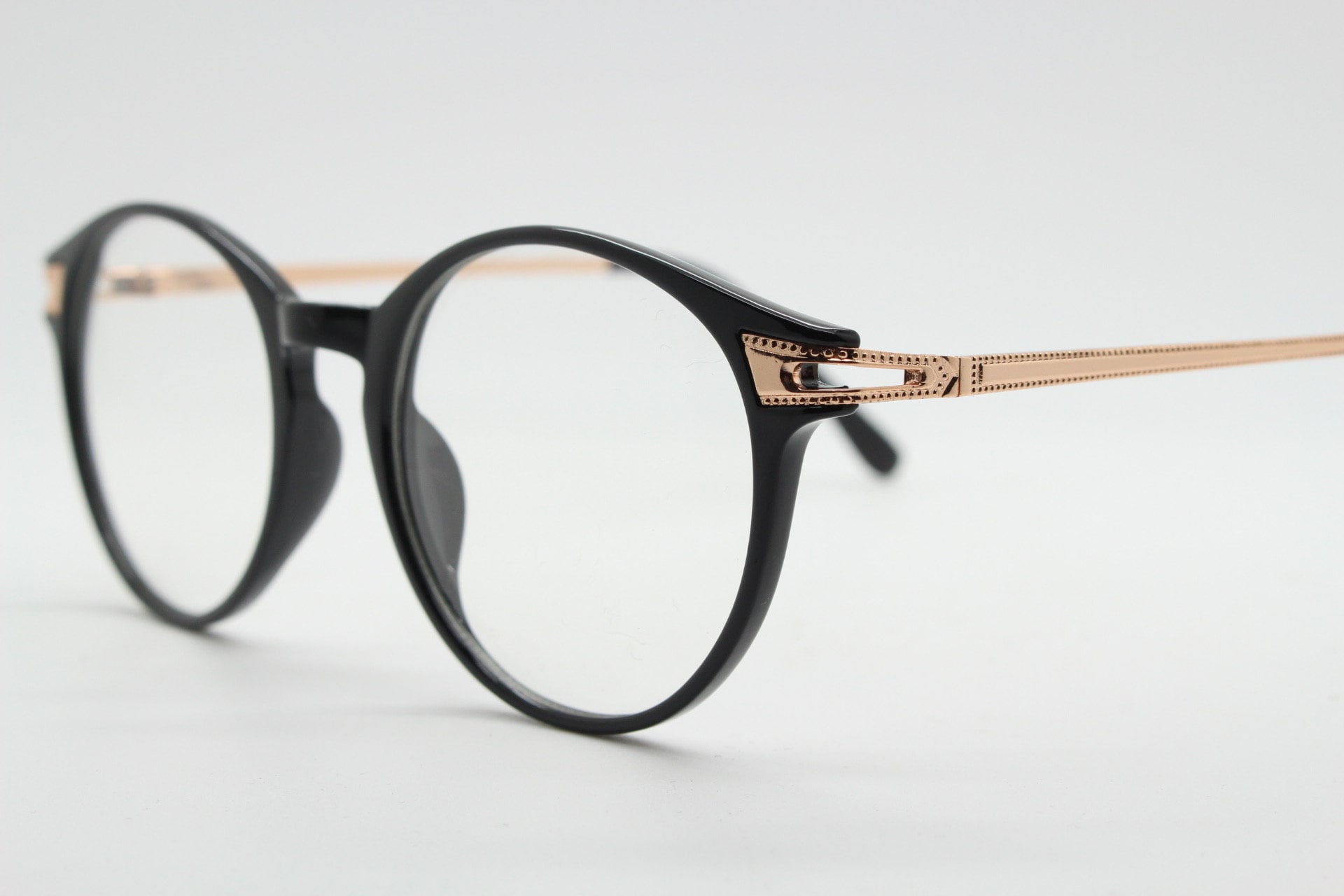 90s Vintage Round Glasses With Embossed Gold Arms. Black 40s  display picture 3