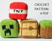Crochet Pattern Minecraft Grass block, TNT block, Chest block, Creeper 39 s head block - from popular computer game (4 PDF files)