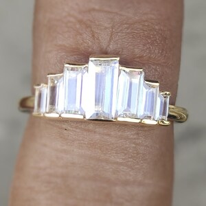 Baguette Moissanite Wedding Engagement Ring, Baguette Cut Diamond Delicate Engagement Ring, Unique Baguette Cut Ring, Women Delicate Ring