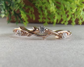 Twig Wedding band Diamond Vine Ring Rose gold Ring Vintage Twig Ring Twisted Ring Nature Inspired Wedding Band Unique Branch Stacking Band