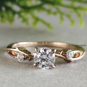 7mm Moissanite Rose Gold Branch Bridal Ring / Dainty Twig Engagement Ring /Nature Engagement Ring/ 6mm Round Cut Moissanite Engagement Ring
