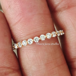 2MM Round Cut Moissanite Wedding Band, Full Eternity Band, Stacking Matching Bridal Band, Anniversary Band, Floating Bubble Prong Band