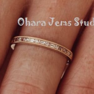Moissanite Wedding Band Women Moissanite Daily Wear Ring Stacking Band Ring Baguette &Round Diamond Band Genuine Moissanite Wedding Set Ring
