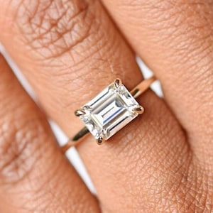 East West Emerald Cut Bezel Ring /Solid Gold Engagement Ring /Emerald Cut Bezel Antiq Ring /Promise Ring / Infinity Style Ring /Gift For Her