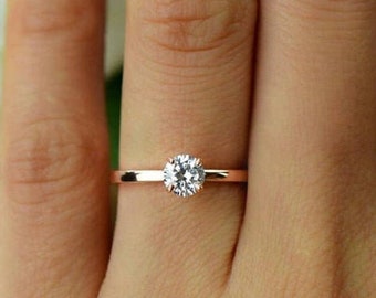 Promise Ring, Engagement Ring, Round Solitaire Ring,Diamond Simulant, Sterling Silver. rose gold and white gold