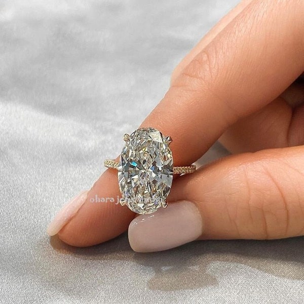 Kourtney Kardashian Ring, 12x8 mm Oval Cut Moissanite Engagement Ring, Hidden Halo 14K Gold Ring, Celebrity Ring, Anniversary Gift Ring