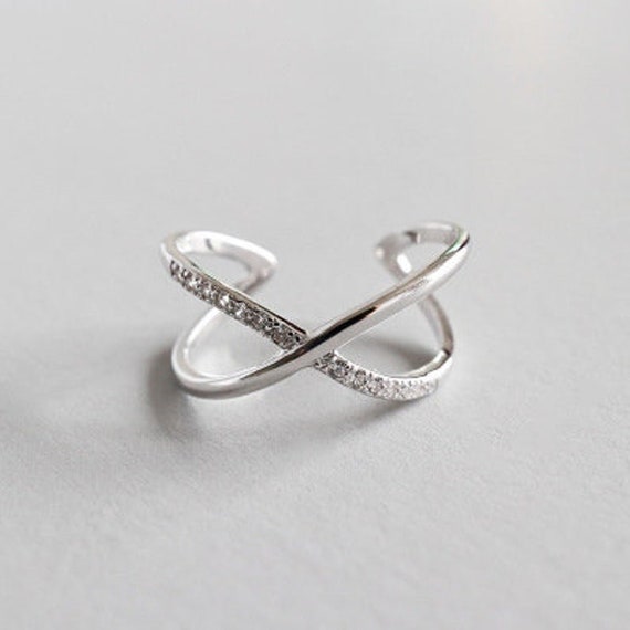 X Shape Wedding Ring/ Simple & Elegant Crossover Ring/ X Diamond