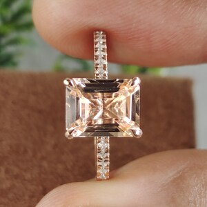 Emerald Cut Morganite Engagement Ring, Morganite Wedding Ring, gift for her, Anniversary Gift Ring, Mothers gift ring, Solitaire Ring