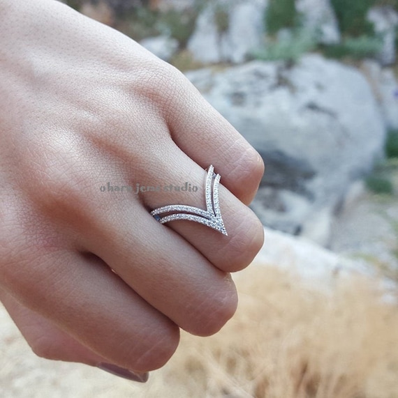 V Shape Ring, 925 Sterling Silver Pave Ring, Arrow Ring, Rhodium Silver Ring,  Multi Layer Silver Ring, Mothers Day Gift - Etsy | Silver chevron ring,  Arrow ring, Middle finger ring