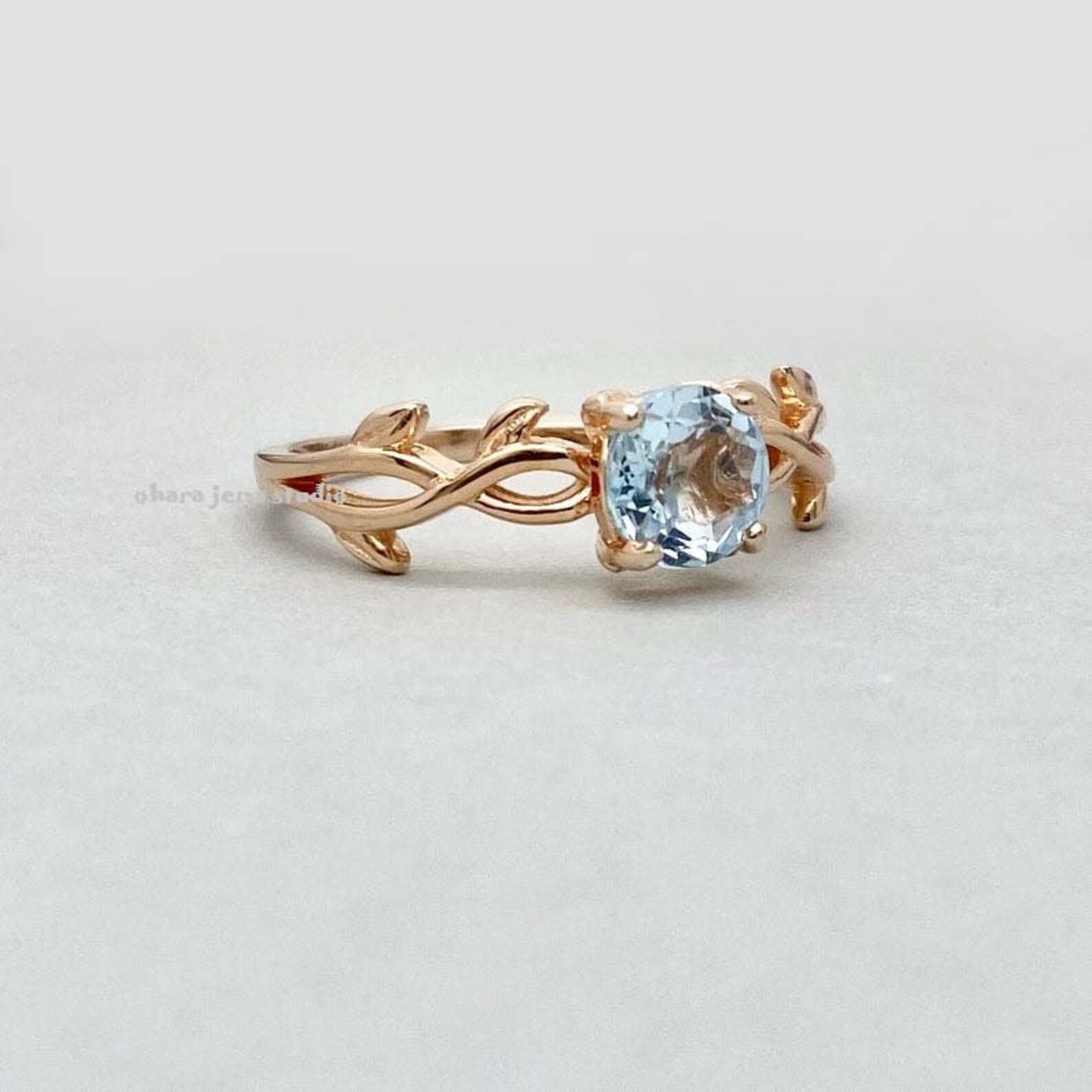 Rose Gold Aquamarin Blatt Ring /einzigartige Runde zierliche | Etsy