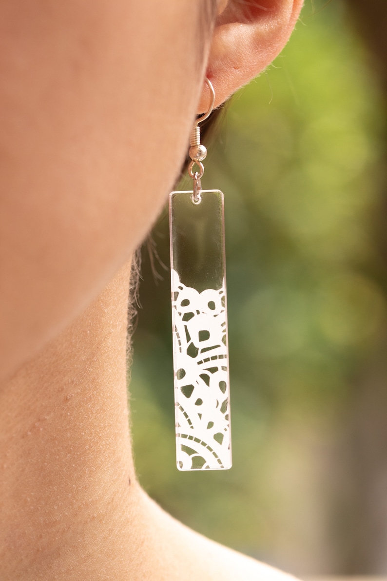Sterling Silver Clear Acrylic Lace Pattern Earring