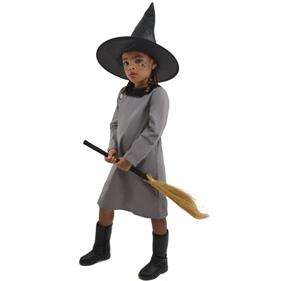 3PC Girls Little Witch Halloween Costumes One-Piece Dress w/ Hat and broom for Kids