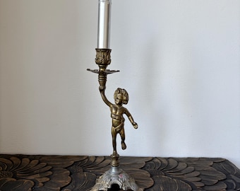 Vintage Italian Putti Candlestick Holder – Cherub Angel Candelabra Table Decor