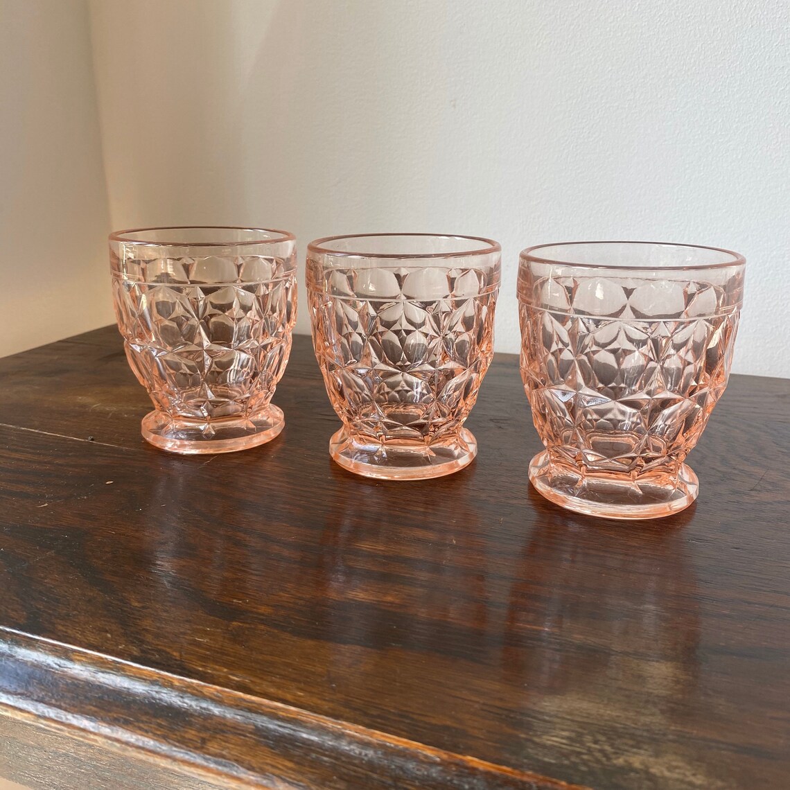 Three pink 1930s pressed glass drinking glasses Art Deco glass Etsy