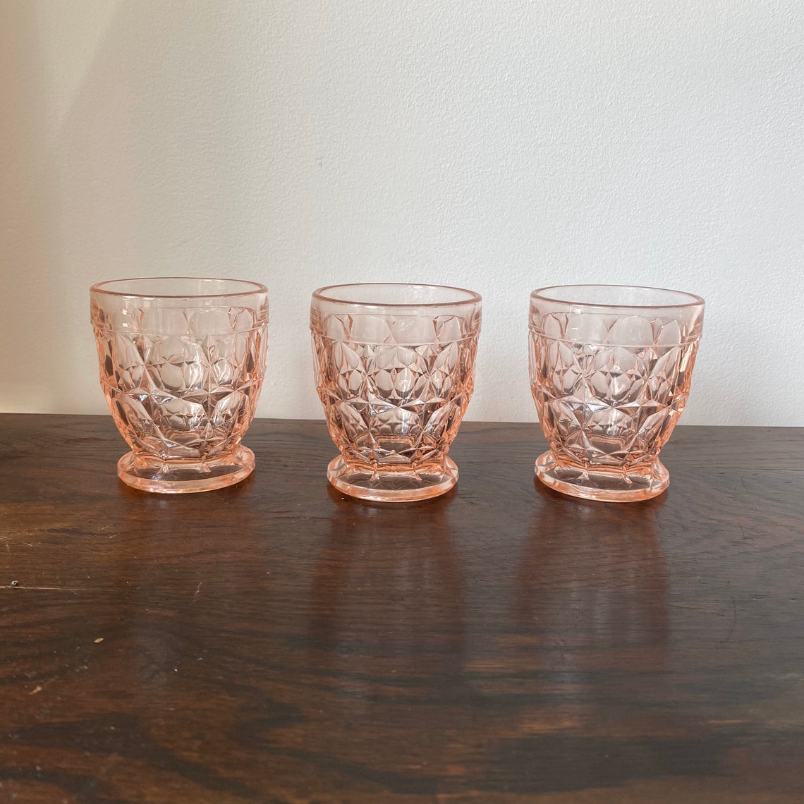 Three pink 1930s pressed glass drinking glasses Art Deco glass Etsy