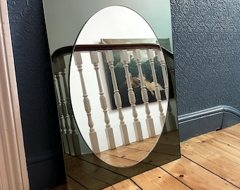 Mid-Century Italian Rectangular Mirror with Grey Graven Frame, 1960s Antonio Lupi Mid-Century Modern Italian Mirror by Cristal Luxor