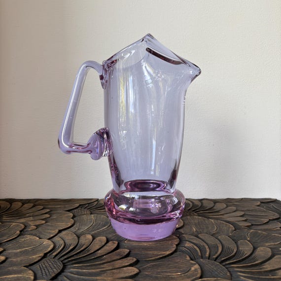Beautiful Vintage Purple Glass Pitcher, Mid Century Purple Glass Pitcher, Vintage Purple Glass Water Jug, Scandi glass jug, Scandi water jug
