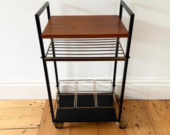 1960s French Three-Tier Mid-Century Modern Bar Cart, vintage bar table on wheels, small bar trolley, retro drinks trolley, home bar