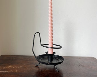 Vintage French Wrought Iron Candlestick Holder, Brutalist Home Decor